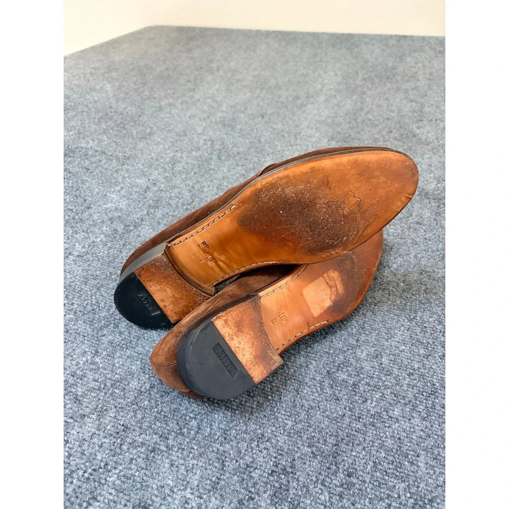 Bally Agro Brown Suede Penny Loafers Mens 10.5 B Made in Italy Slip On Shoes